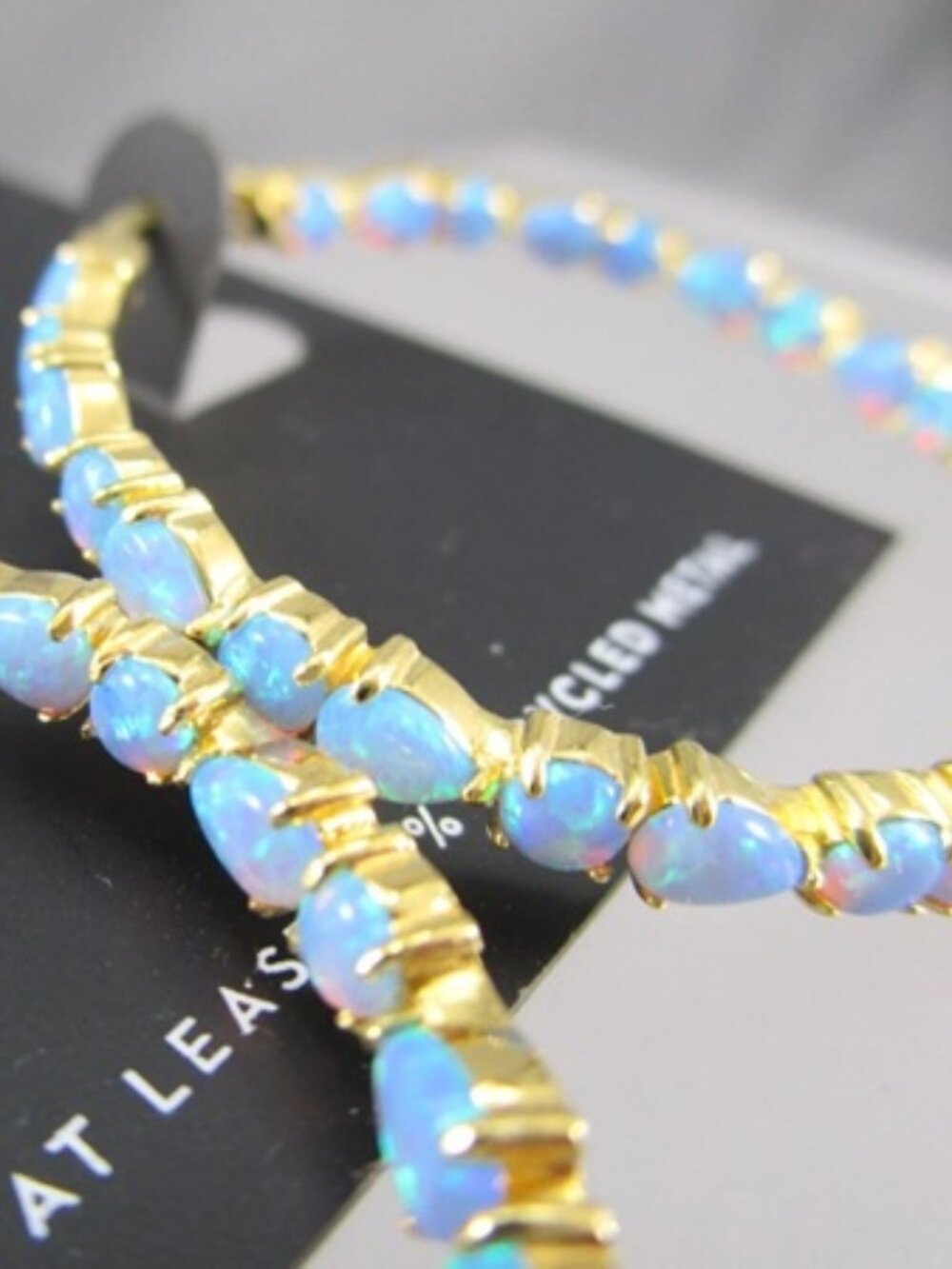 VERA WANG Glamorous Gold Blue Green Opal Stone 1.5" Hoop Earrings**NEW!